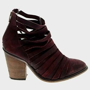 Free People Chic Burgundy Strappy Heeled Boots